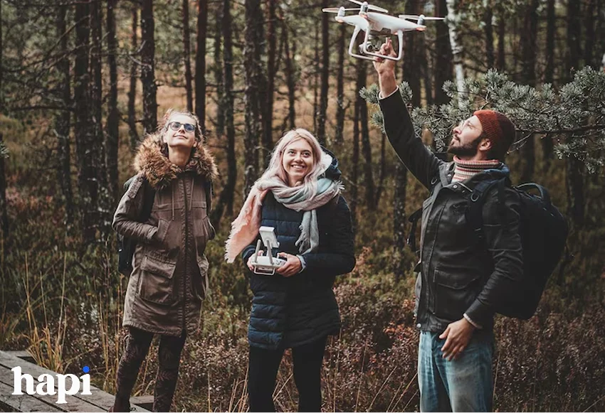 influencers creating outdoor content with drone