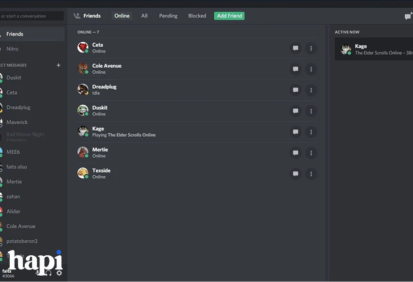 list of friends on Discord
