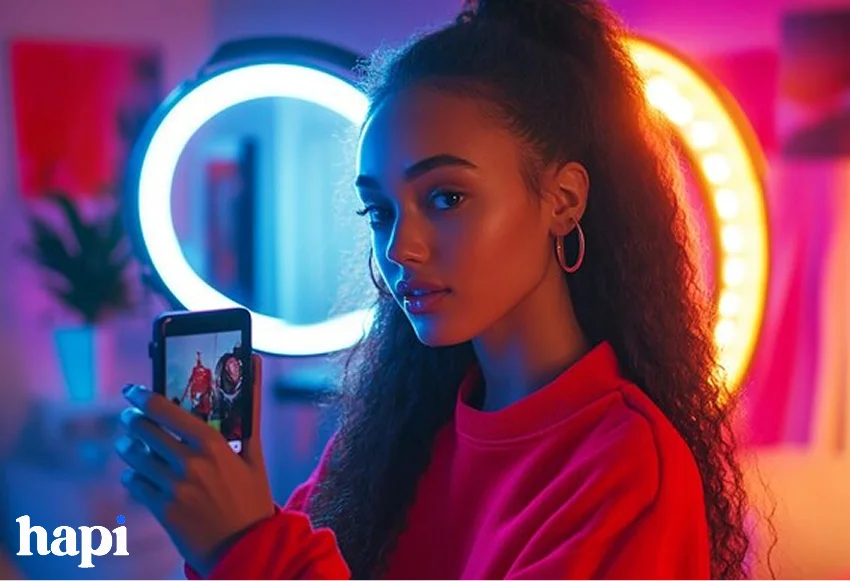 a girl holding a phone