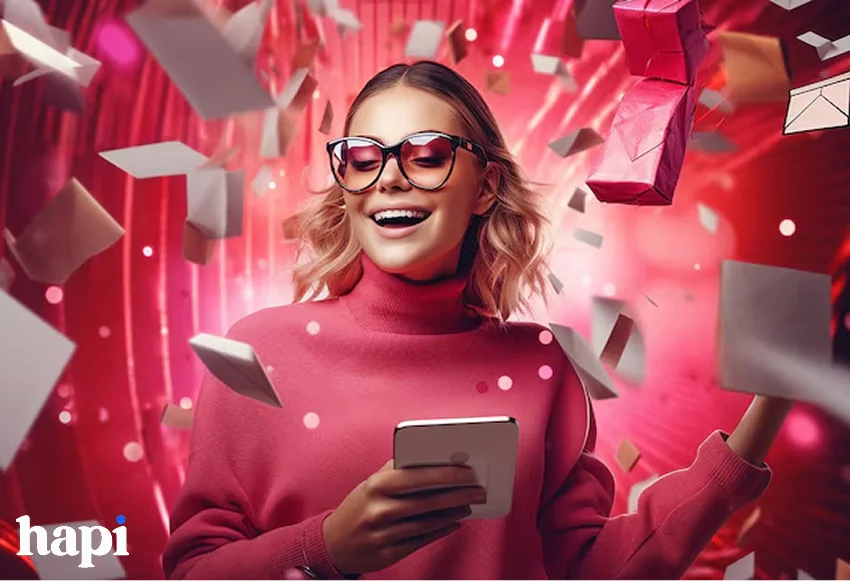 a happy girl using her phone