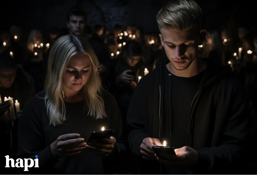 a boy and girl checking social media