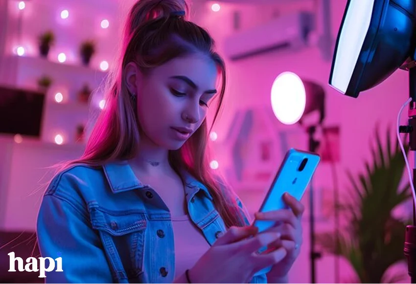 a girl holding her phone