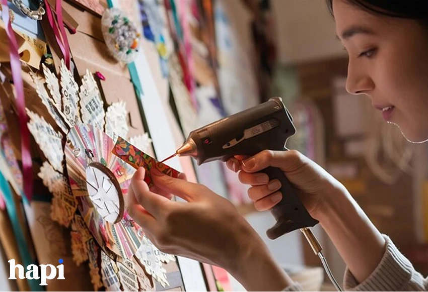 a woman working on a social mood board