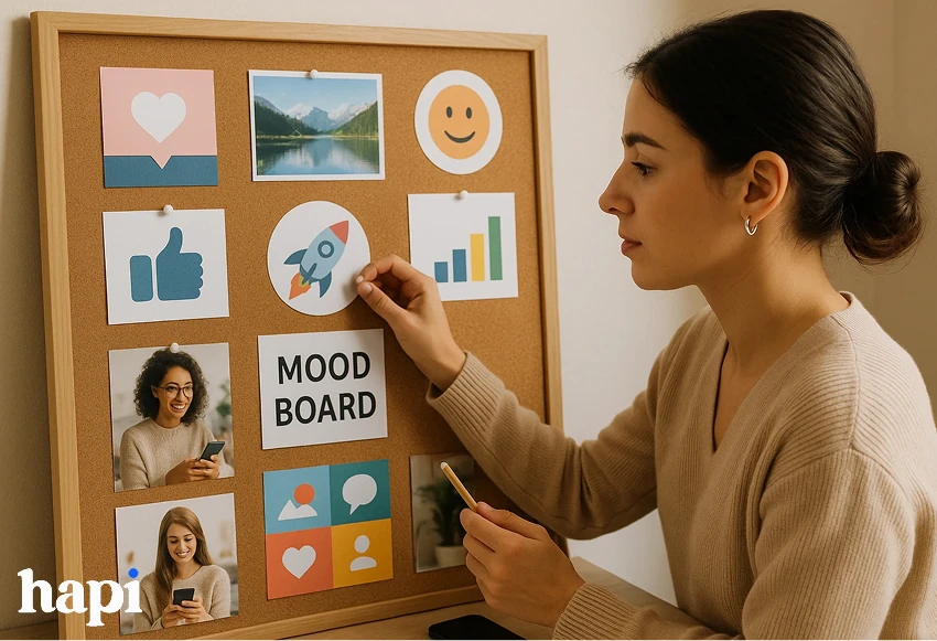 a woman creating a social mood board