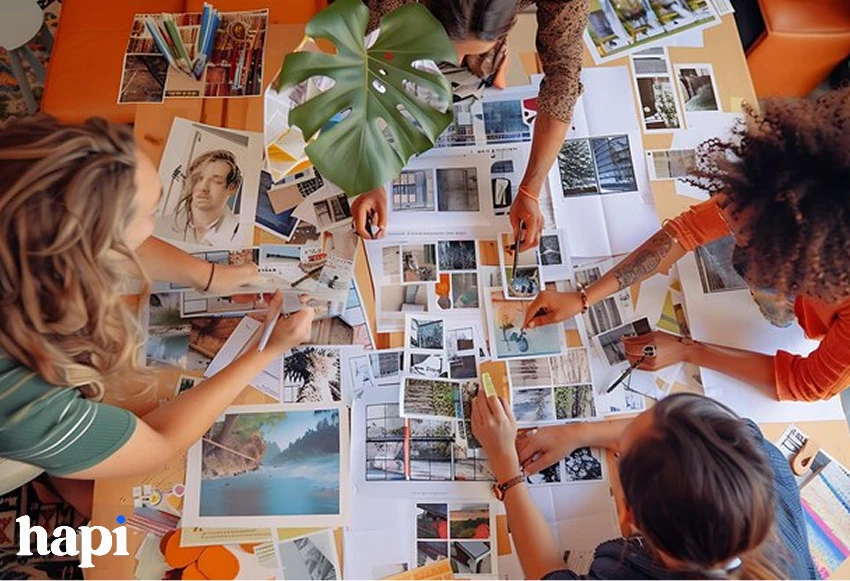 some girls working on a social mood board