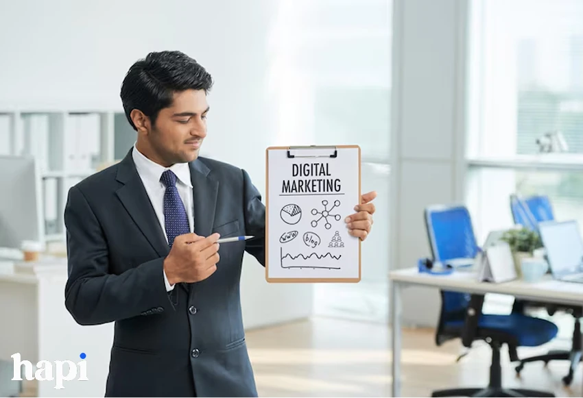 a person giving explanation about digital marketing
