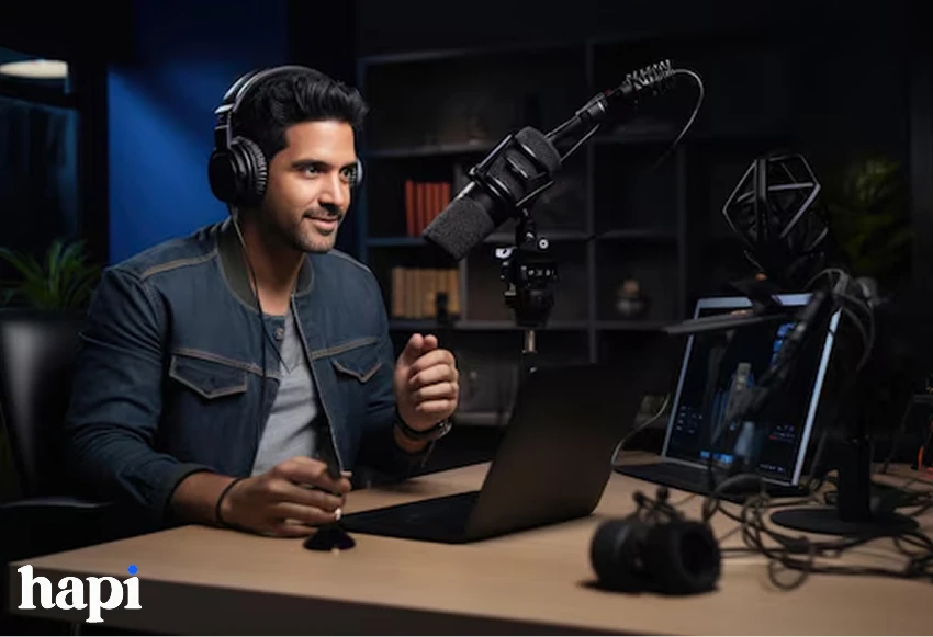 a guy working on a podcast