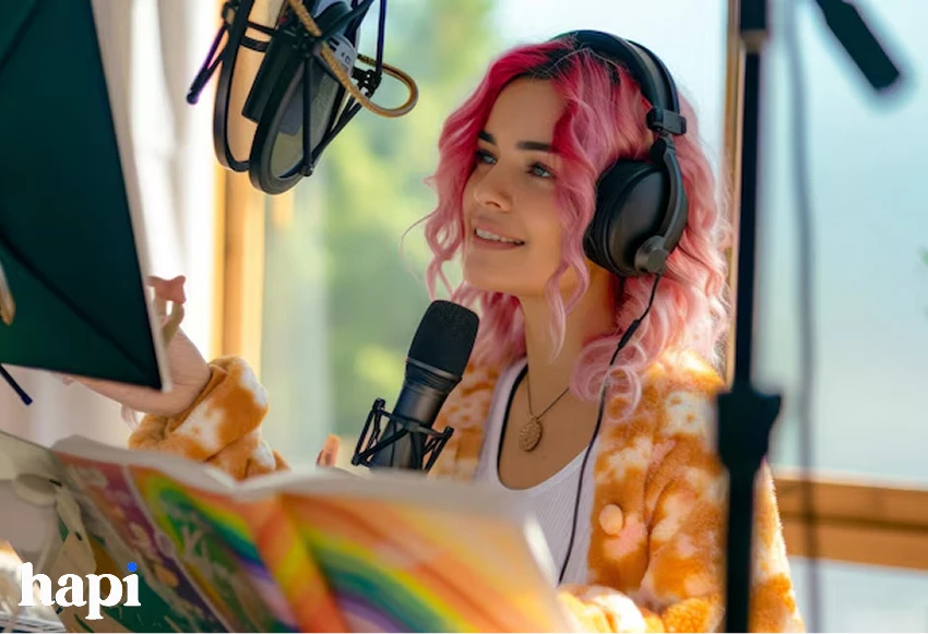 a girl creating a podcast