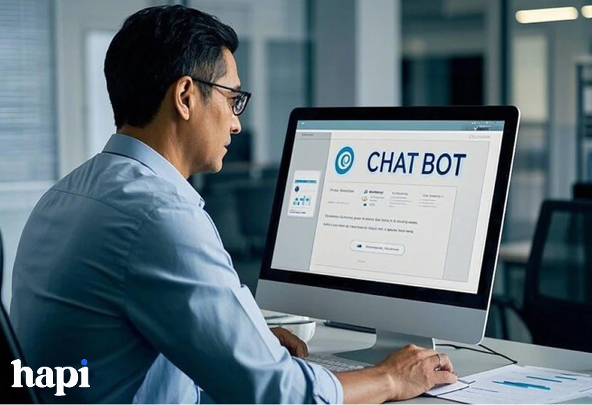 a guy using Chatbot at work