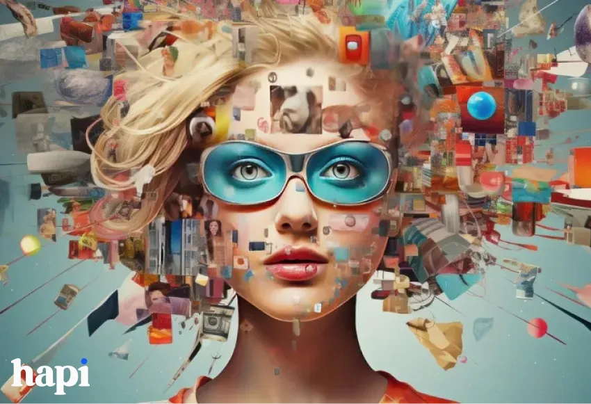 An AI model, a curly haired woman