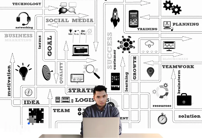 A digital marketer working with a laptop