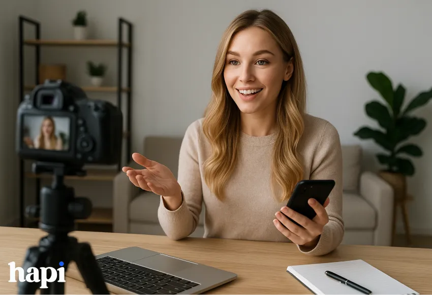 An influencer filming herself