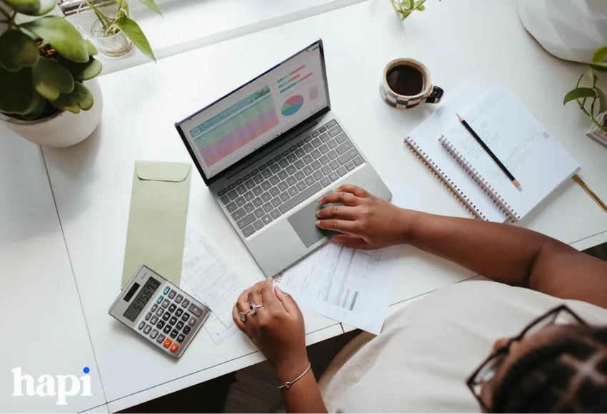 A woman calculating money