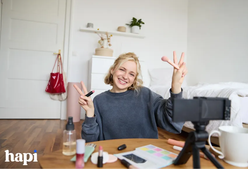 A influencer showing make up to the camera
