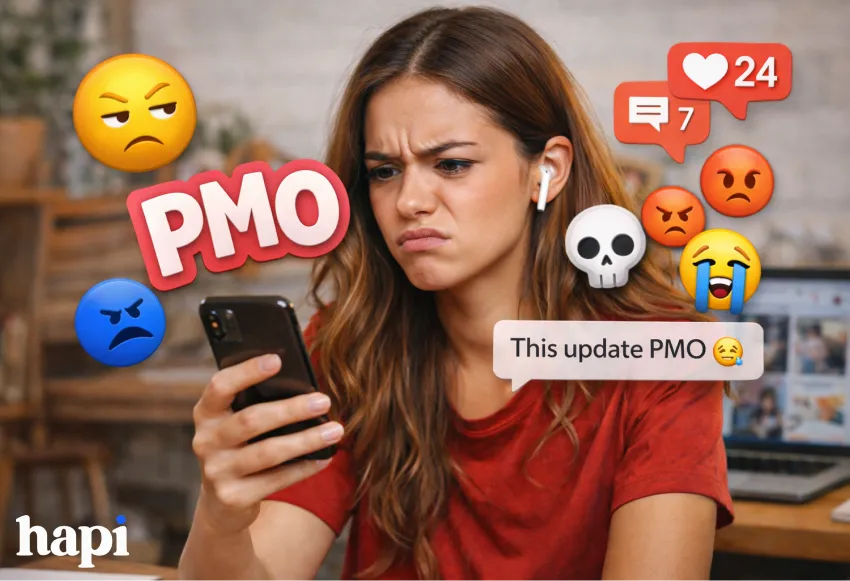 A woman looking at her phone angrily 