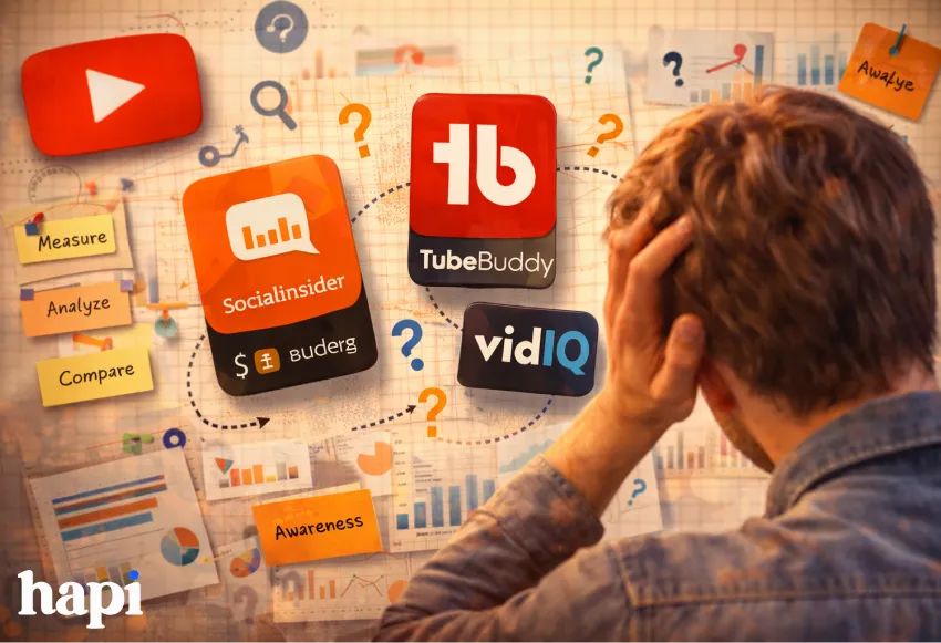 a man trying to decide between Socialinsider, TubeBuddy and vidIQ