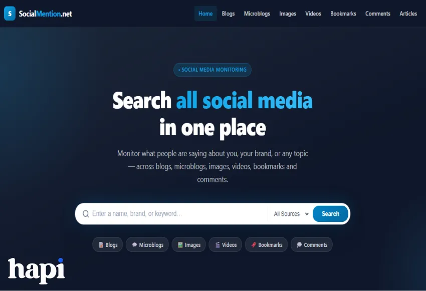 Home page of Social Mention