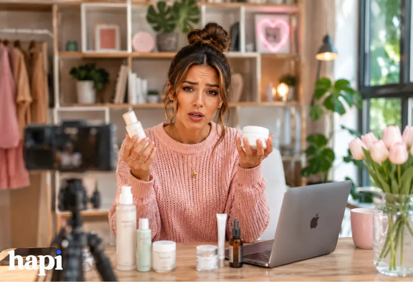 a woman looking worried while filming a brand deal