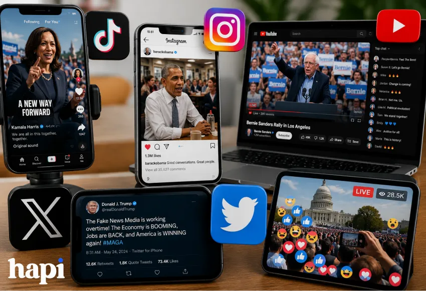 multiple devices showing different platforms with political campaigns