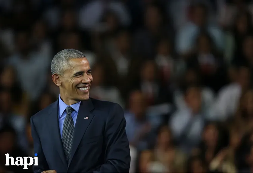 An image of Obama in a rally