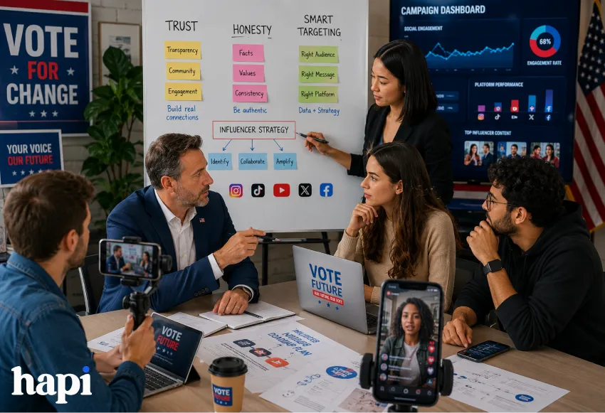 a group of people discussing a political campaign
